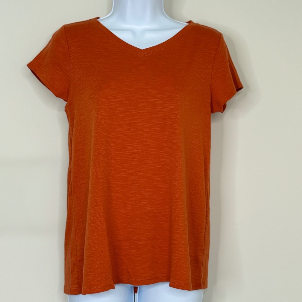 J. Jill Pima Cap Sleeve V-Neck Tee Women's Size XS Rust‎ Classic Minimalist